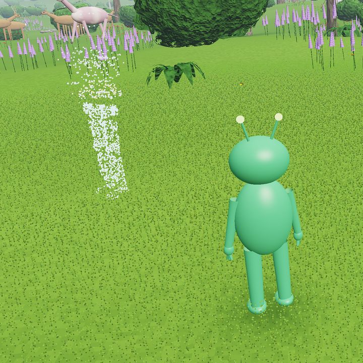 The cairn's stones turned to a column of white points of light rising beside the alien.